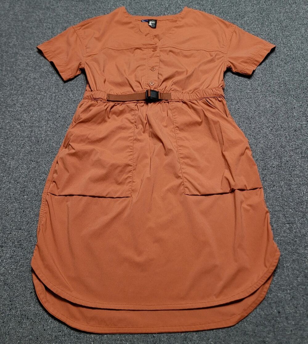 Rei Dress Womens Medium Rust Orange Sahara Belted Pockets Nylon Outdoors Travel